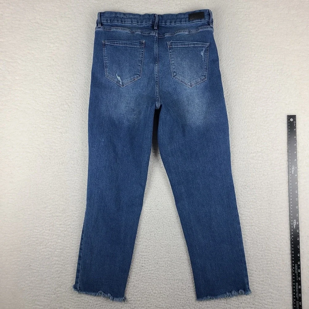Nicole Miller Jeans Womens 12 Blue SOHO High Rise Slim Straight Medium Wash Fray